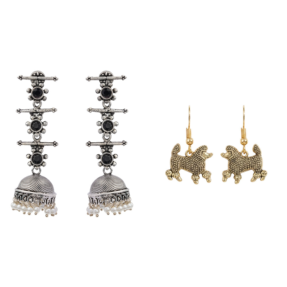 Royal Triple Bell Layered Jhumka Earring (Black) Pawfect spark dangler earrinngs Combo set