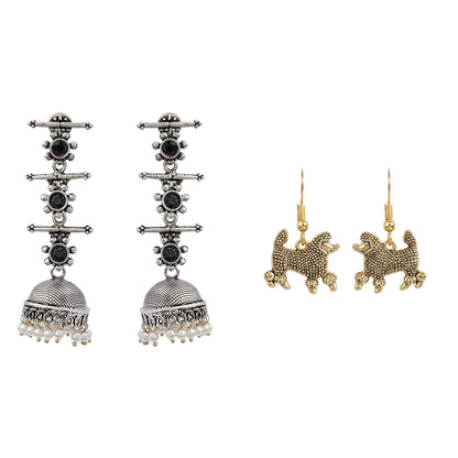 Royal Triple Bell Layered Jhumka Earring (Black) Pawfect spark dangler earrinngs Combo set