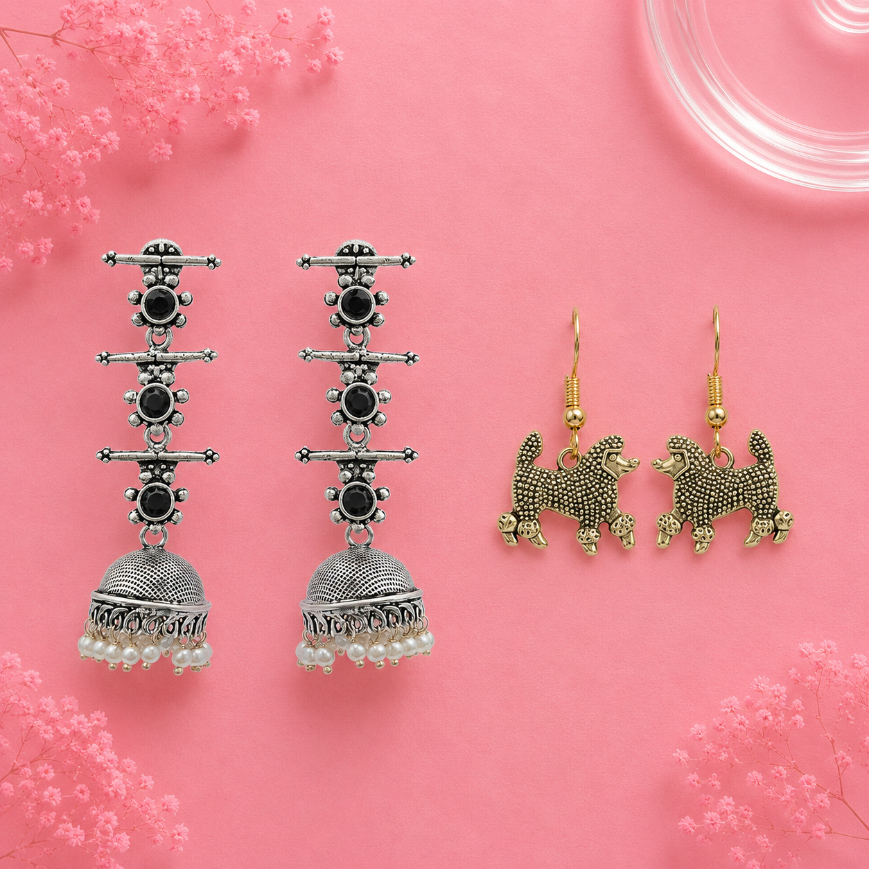 Royal Triple Bell Layered Jhumka Earring (Black) Pawfect spark dangler earrinngs Combo set