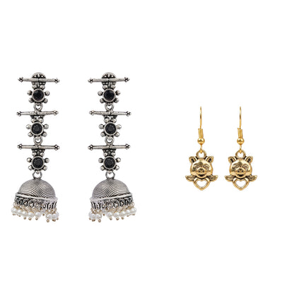 Royal Triple Bell Layered Jhumka Earring (Black) Oink Oink dangler earrings Combo set