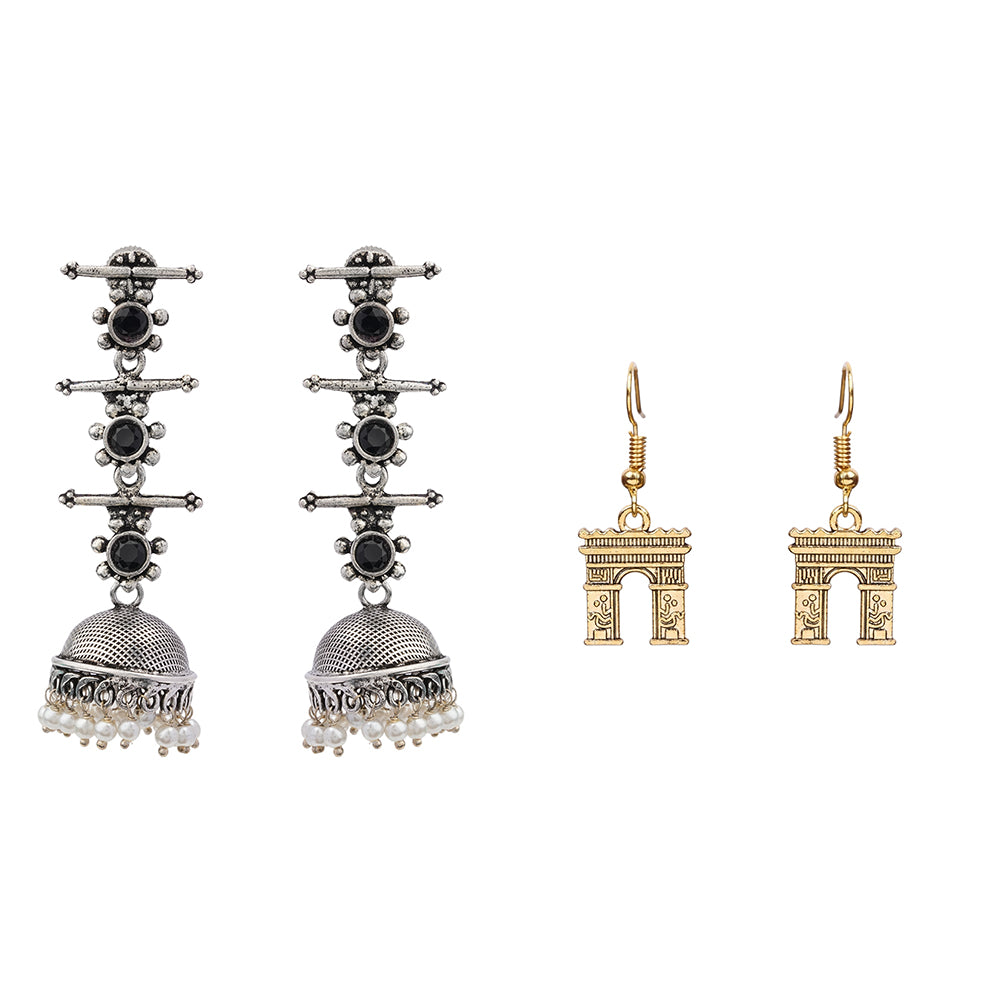 Royal Triple Bell Layered Jhumka Earring (Black) Persian Glory dangler earring Combo set