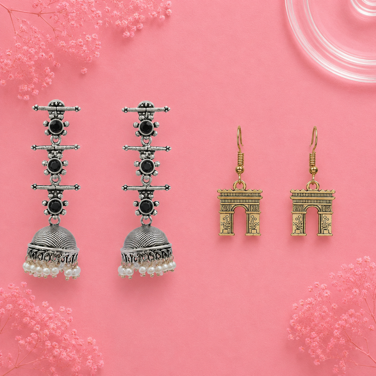 Royal Triple Bell Layered Jhumka Earring (Black) Persian Glory dangler earring Combo set