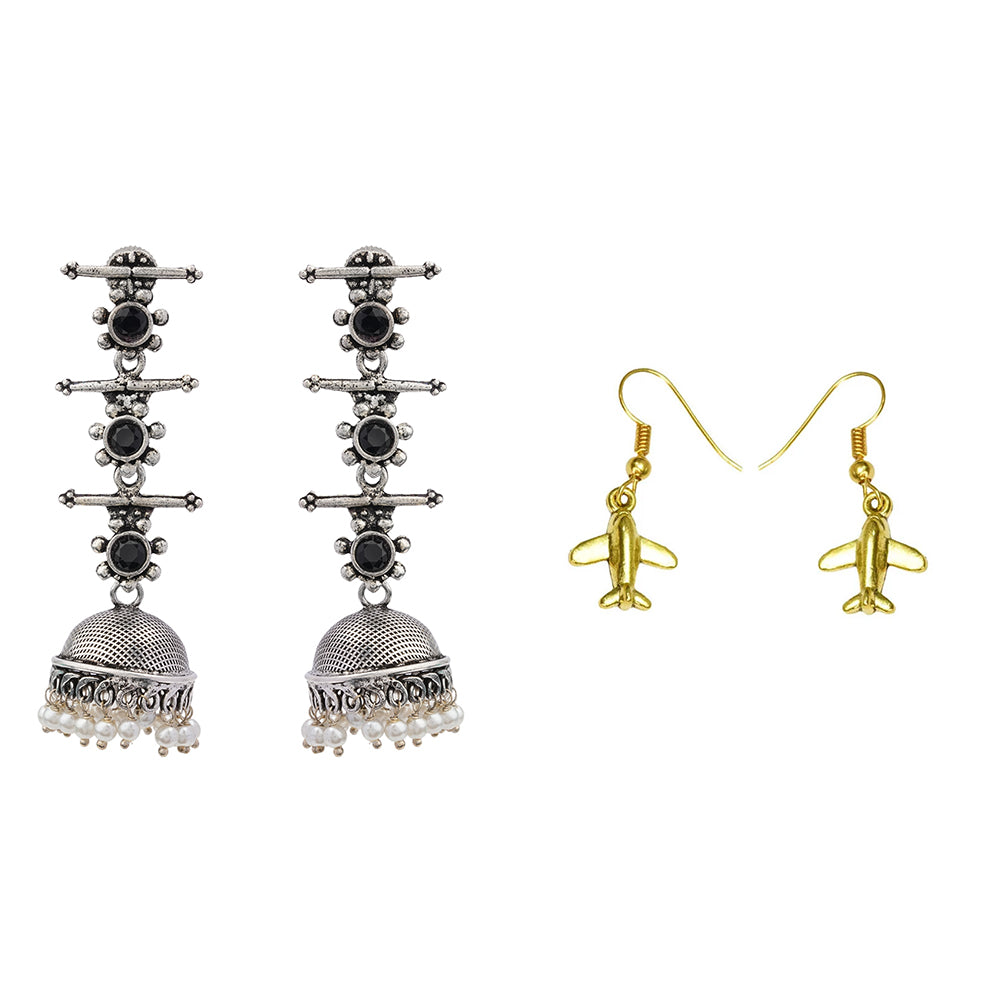 Royal Triple Bell Layered Jhumka Earring (Black) Sky High dangler earrings Combo set