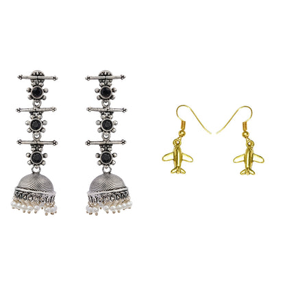 Royal Triple Bell Layered Jhumka Earring (Black) Sky High dangler earrings Combo set