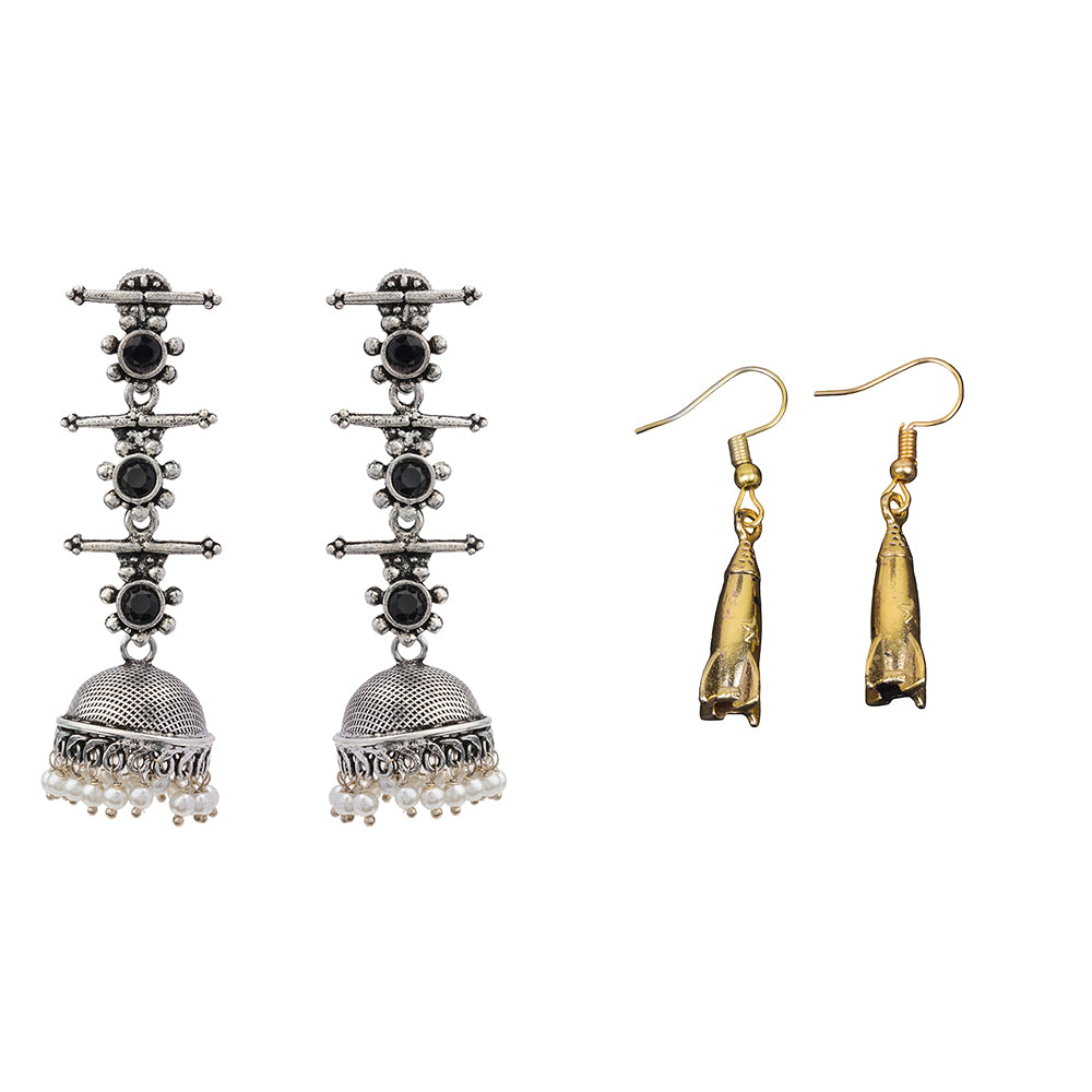 Royal Triple Bell Layered Jhumka Earring (Black) Starbound dangler earrings Combo set