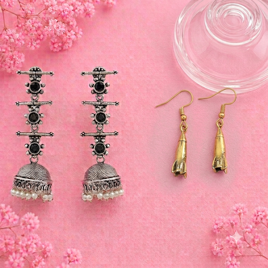 Royal Triple Bell Layered Jhumka Earring (Black) Starbound dangler earrings Combo set