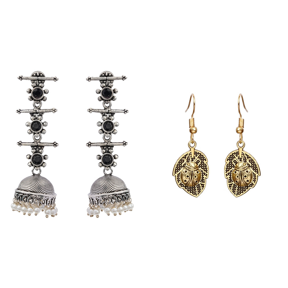 Royal Triple Bell Layered Jhumka Earring (Black) Beetle bling dangler earrings Combo set