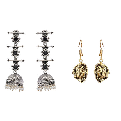 Royal Triple Bell Layered Jhumka Earring (Black) Beetle bling dangler earrings Combo set