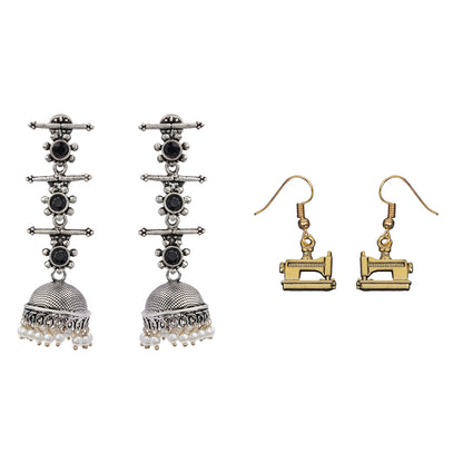 Royal Triple Bell Layered Jhumka Earring (Black) Sew-chic dangler earrings Combo set