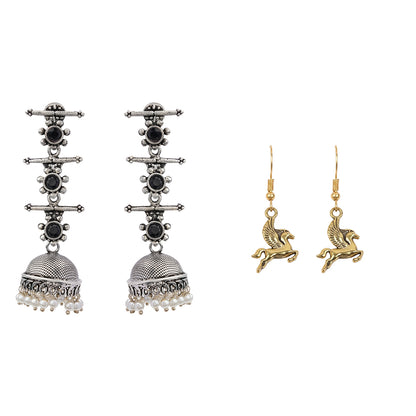 Royal Triple Bell Layered Jhumka Earring (Black) Winged Glam dangler earrings Combo set