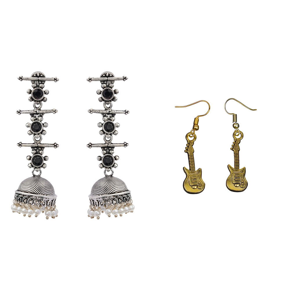 Royal Triple Bell Layered Jhumka Earring (Black) Strum chic dangler earrings Combo set