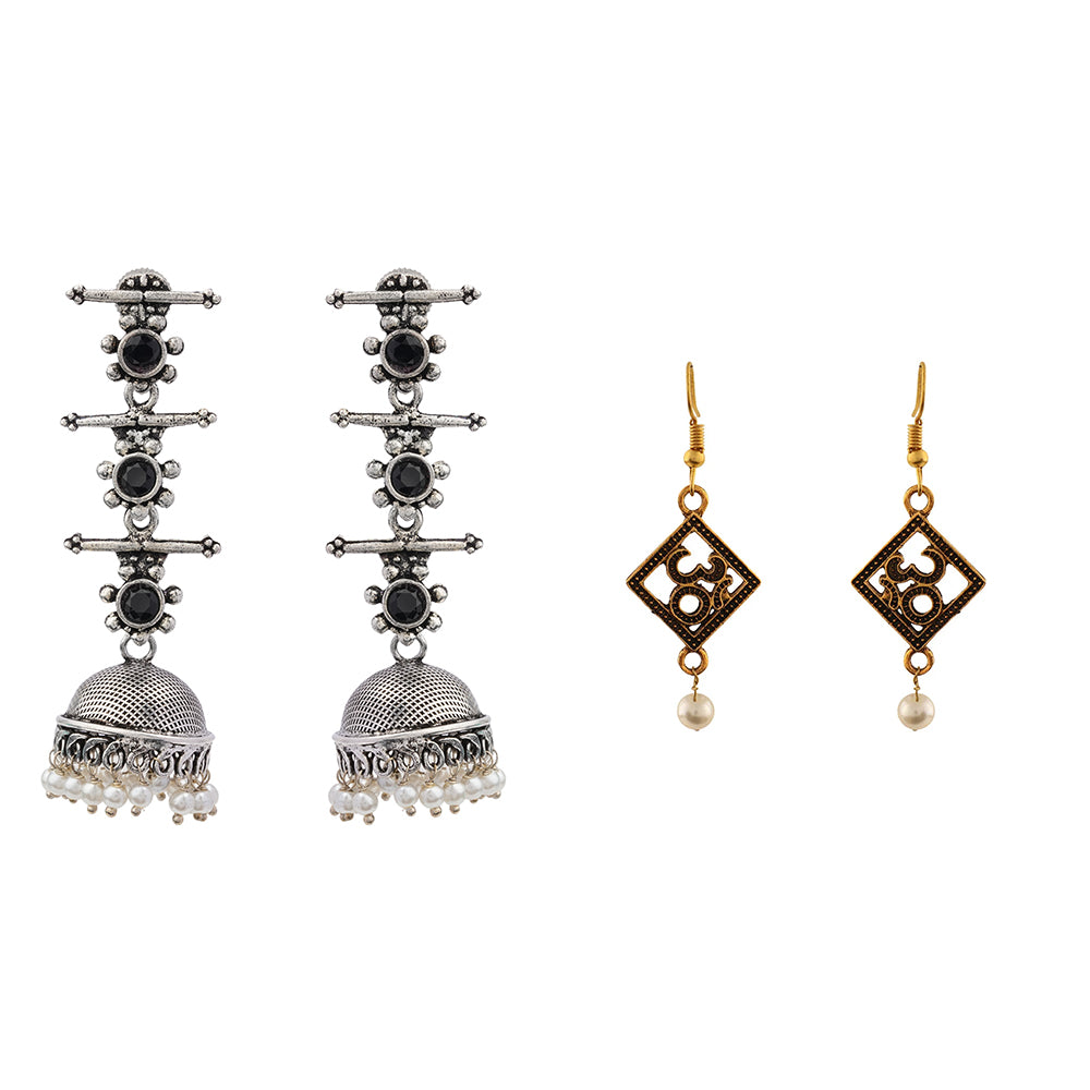 Royal Triple Bell Layered Jhumka Earring (Black) Eternal om dangler earrings Combo set