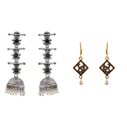 Royal Triple Bell Layered Jhumka Earring (Black) Eternal om dangler earrings Combo set