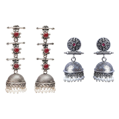 Royal Triple Bell Layered Jhumka Earring (Dark Maroon) Charmbell earrings (Red) Combo set