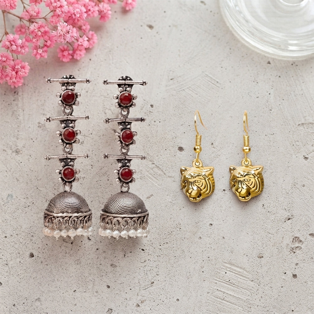Royal Triple Bell Layered Jhumka Earring (Dark Maroon) fiercely flawless dangler earrings Combo set