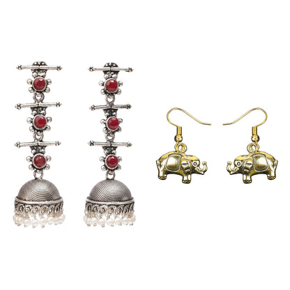 Royal Triple Bell Layered Jhumka Earring (Dark Maroon) Eleglam dangler earrings Combo set