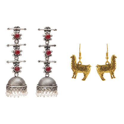 Royal Triple Bell Layered Jhumka Earring (Dark Maroon) Lama Drama dangler earrings Combo set