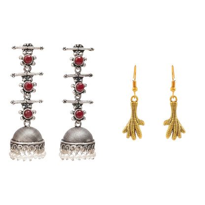 Royal Triple Bell Layered Jhumka Earring (Dark Maroon) Talon twist dangler earrings Combo set
