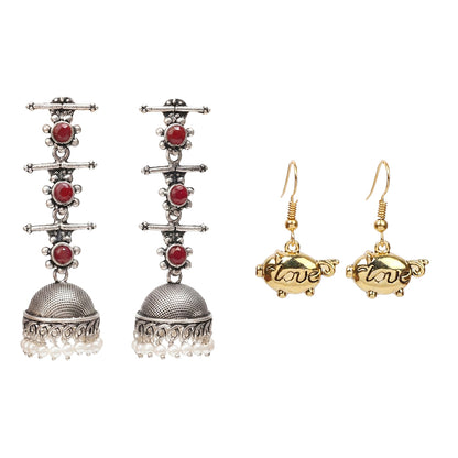 Royal Triple Bell Layered Jhumka Earring (Dark Maroon) Treasure oink dangler earrings Combo set