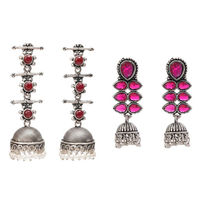 Royal Triple Bell Layered Jhumka Earring (Dark Maroon) Dazzle Dash Jhumki earring (Red) Combo set