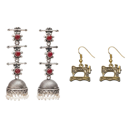 Royal Triple Bell Layered Jhumka Earring (Dark Maroon) Taylor dangler earrings Combo set