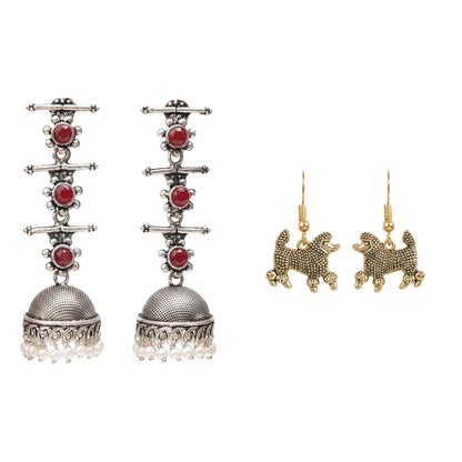 Royal Triple Bell Layered Jhumka Earring (Dark Maroon) Pawfect spark dangler earrinngs Combo set
