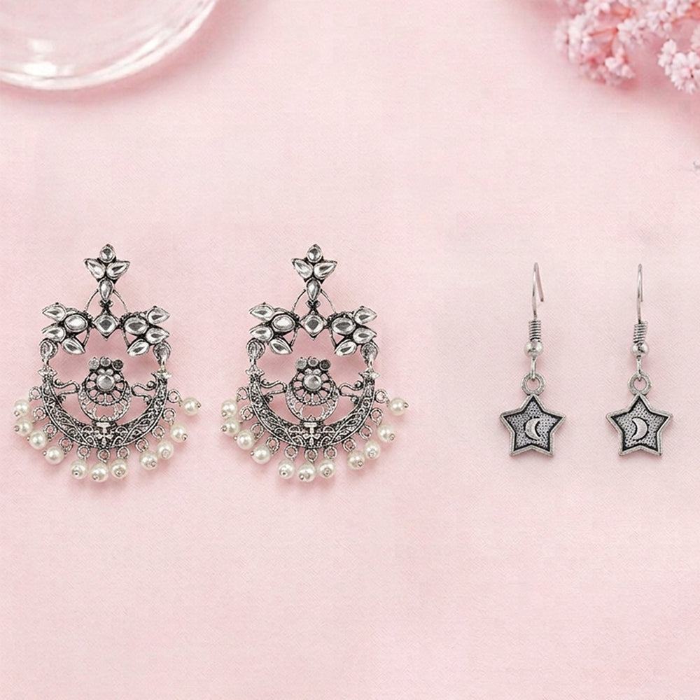 Carved Charm Dangler earrings (White) You're a star dangler earrings (Silver) Combo set
