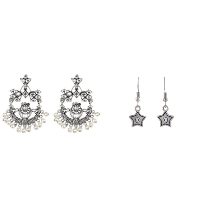 Carved Charm Dangler earrings (White) You're a star dangler earrings (Silver) Combo set