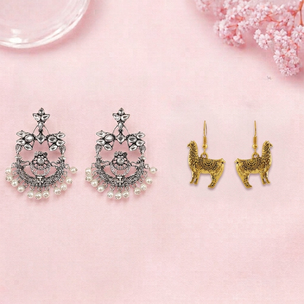 Carved Charm Dangler earrings (White) Lama Drama dangler earrings Combo set