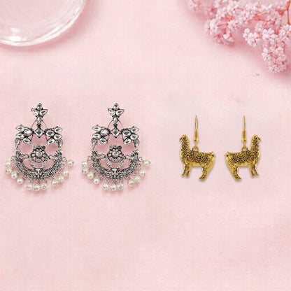 Carved Charm Dangler earrings (White) Lama Drama dangler earrings Combo set