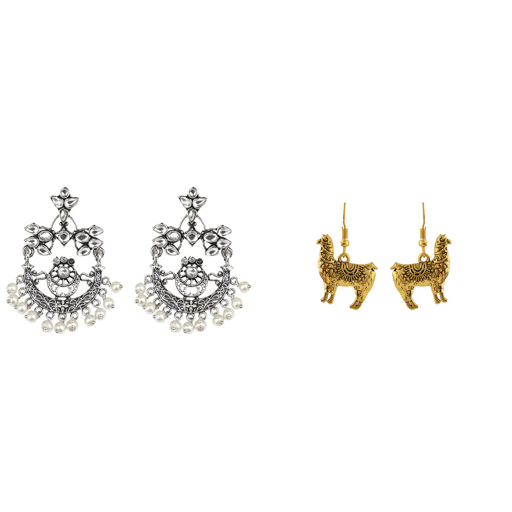 Carved Charm Dangler earrings (White) Lama Drama dangler earrings Combo set