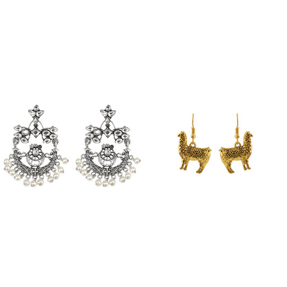 Carved Charm Dangler earrings (White) Lama Drama dangler earrings Combo set