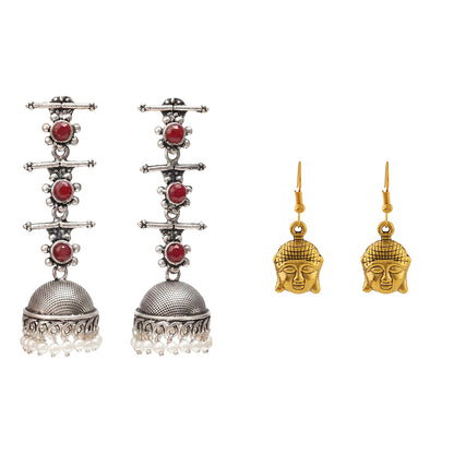 Royal Triple Bell Layered Jhumka Earring (Dark Maroon) Devine aura dangler earrings Combo set