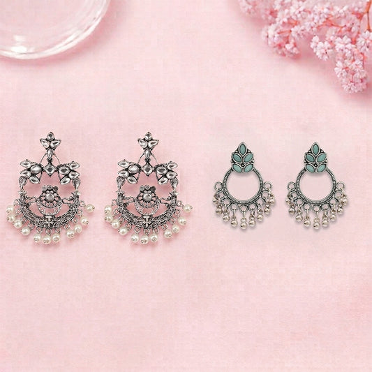 Carved Charm Dangler earrings (White) Fine Shine stud earrings (Mint) Combo set