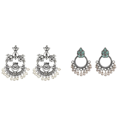Carved Charm Dangler earrings (White) Fine Shine stud earrings (Mint) Combo set
