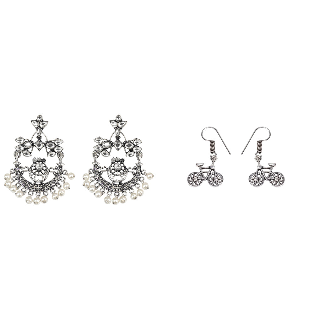 Carved Charm Dangler earrings (White) Cycle Charm Dangler earrings (Silver) Combo set