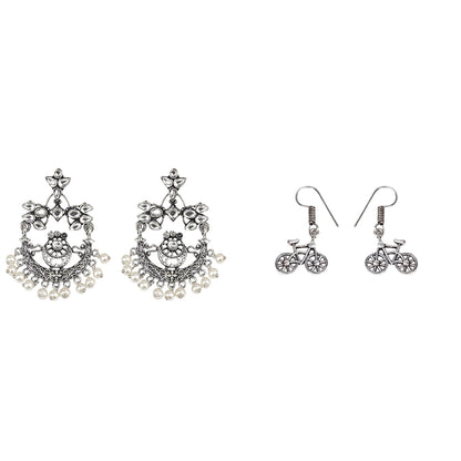 Carved Charm Dangler earrings (White) Cycle Charm Dangler earrings (Silver) Combo set