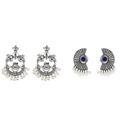 Carved Charm Dangler earrings (White) Swastik shaped dangler earrings Combo set