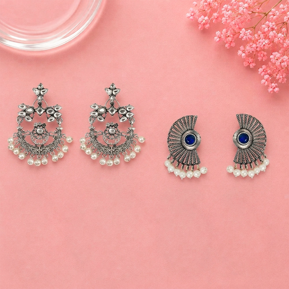 Carved Charm Dangler earrings (White) Swastik shaped dangler earrings Combo set
