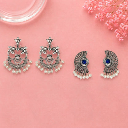 Carved Charm Dangler earrings (White) Swastik shaped dangler earrings Combo set