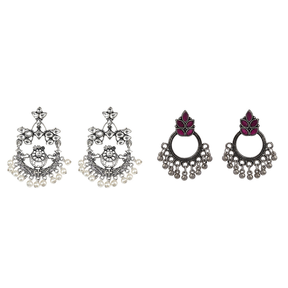 Carved Charm Dangler earrings (White) Fine Shine stud earrings (Red) Combo set