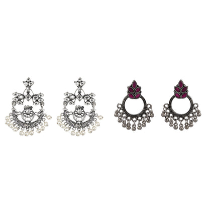 Carved Charm Dangler earrings (White) Fine Shine stud earrings (Red) Combo set