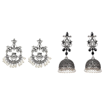 Carved Charm Dangler earrings (White) Kalash Kamal earring (Black) Combo set