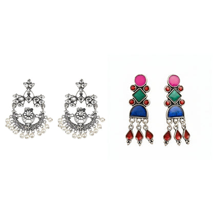 Carved Charm Dangler earrings (White) Rainbow rhine dangler earrings (Multicolored) Combo set