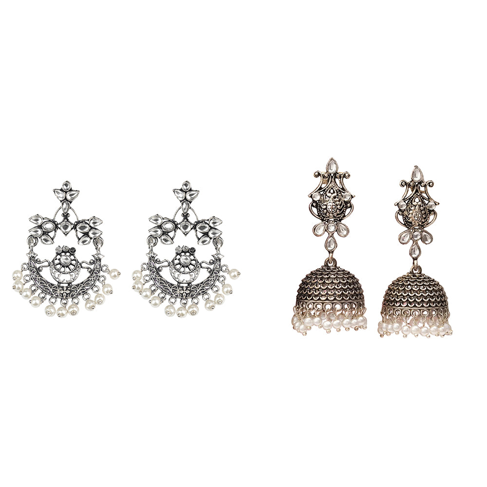 Carved Charm Dangler earrings (White) Kalash Kamal earring (White) Combo set