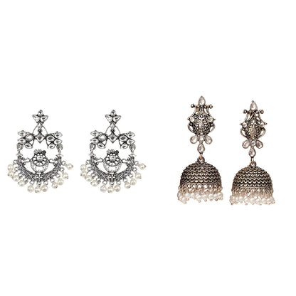 Carved Charm Dangler earrings (White) Kalash Kamal earring (White) Combo set