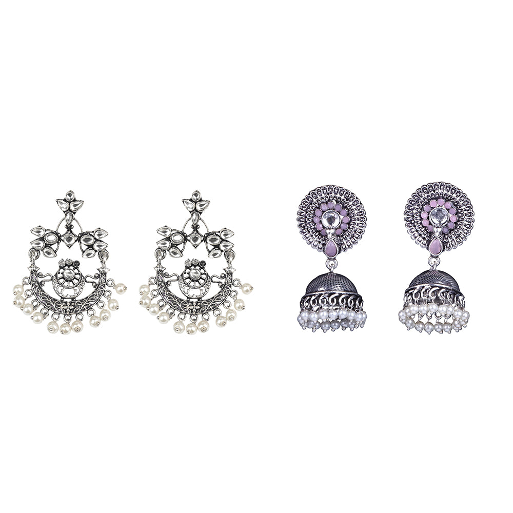 Carved Charm Dangler earrings (White) Evergreen earrings (Baby Pink) Combo set