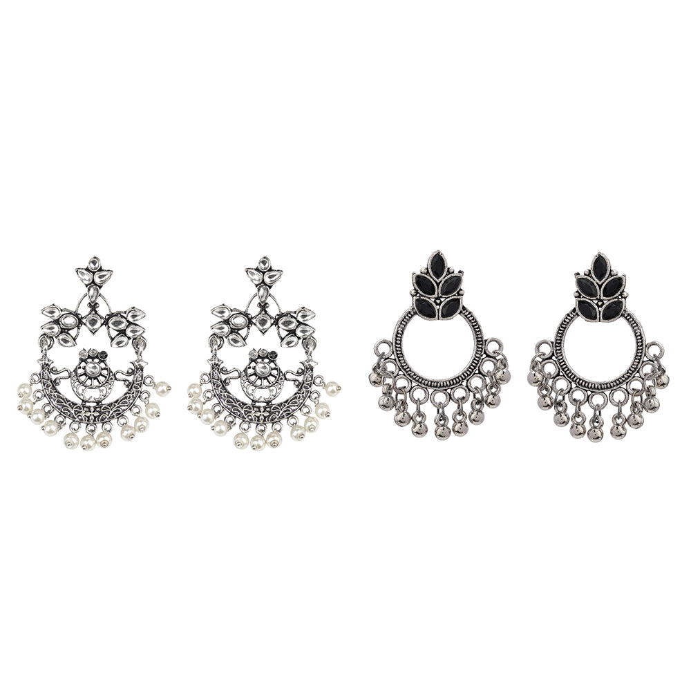 Carved Charm Dangler earrings (White) Fine Shine stud earrings (Black) Combo set