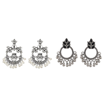 Carved Charm Dangler earrings (White) Fine Shine stud earrings (Black) Combo set