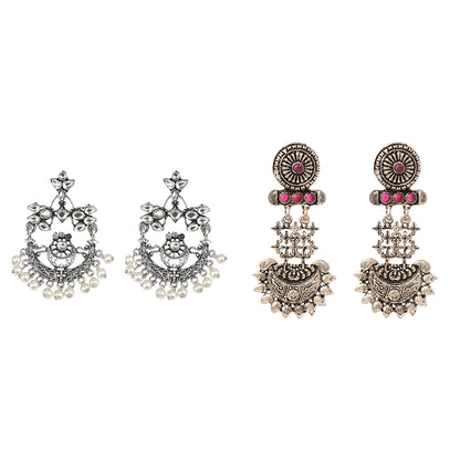 Carved Charm Dangler earrings (White) Enchanted Swing dangler earring (Red) Combo set